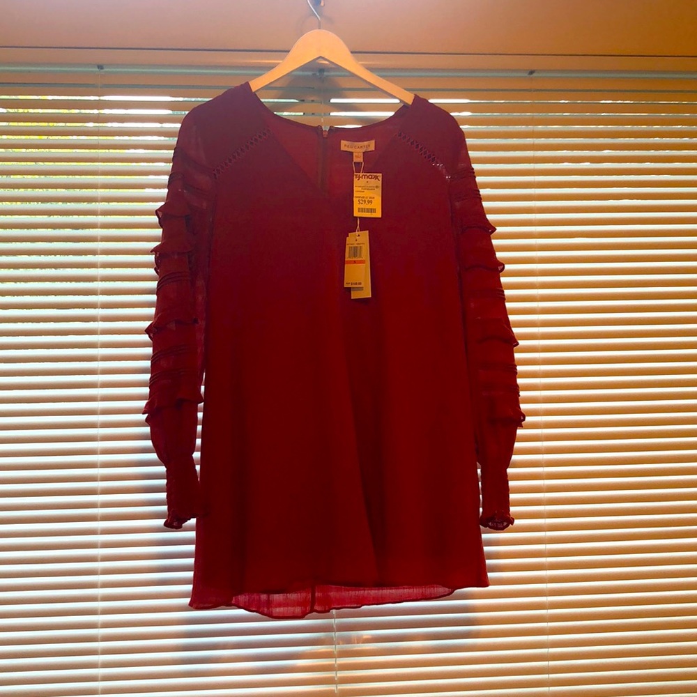 Red ruffle sleeved mini dress